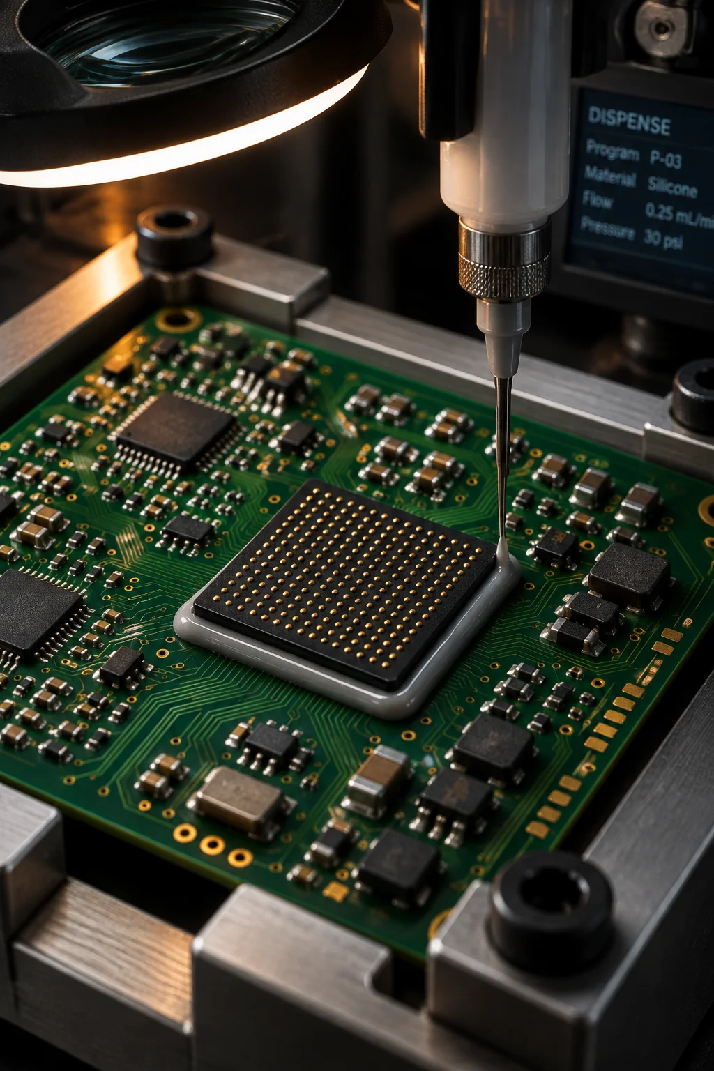 Class 3 high-reliability board with staked connector bodies, coated assemblies, and inspection witness marks