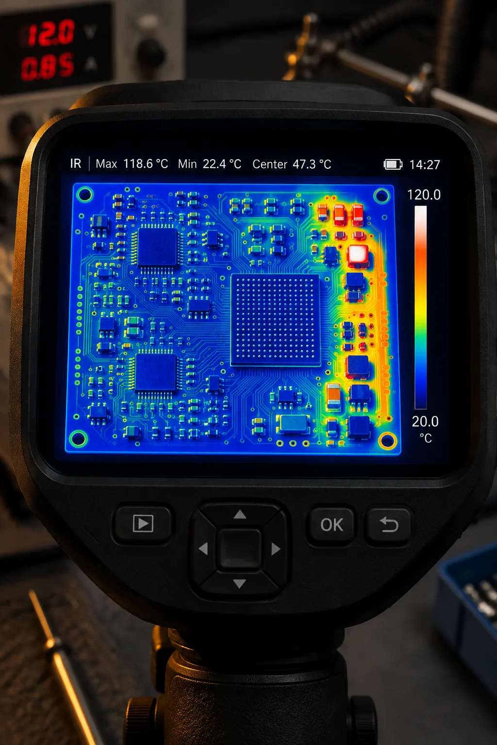 Power conversion board with a heavy copper busbar bolted to press-fit terminals beside an isolated gate driver section and coated high-voltage traces